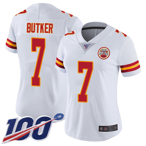 Women Kansas City Chiefs 7 Butker Harrison White Vapor Untouchable Limited Player 100th Season Football Nike NFL Jersey